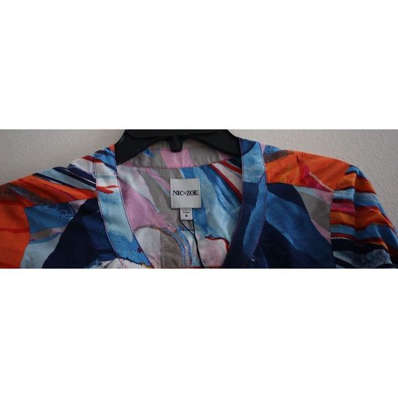 Nic+Zoe Women's Sz Small Blue Multi Tropical Mirage Print Woven Blouse Top $148 - Picture 4 of 8